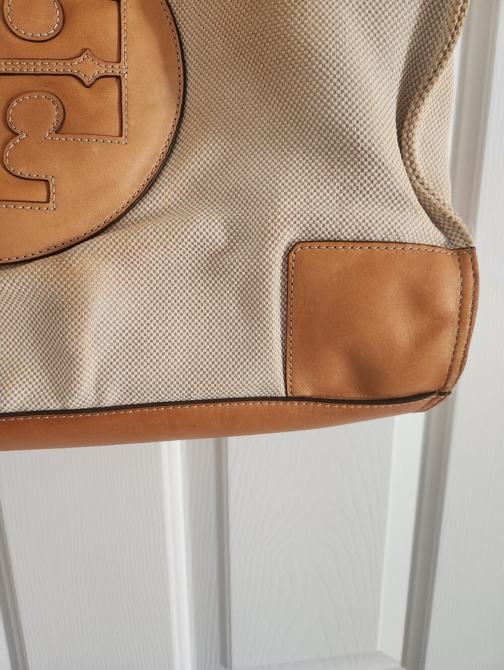 Tory Burch Ella Large Canvas And Leather Tote in Beige and Tan - Picture 4 of 15